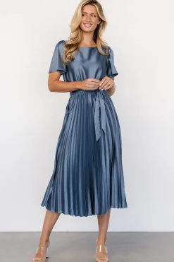 Online Baltic Born Adelaide Pleated Satin Dress | Blue