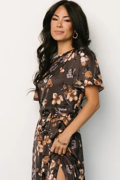 New Baltic Born Agnes Satin Maxi Dress | Brown Floral BrownFloral