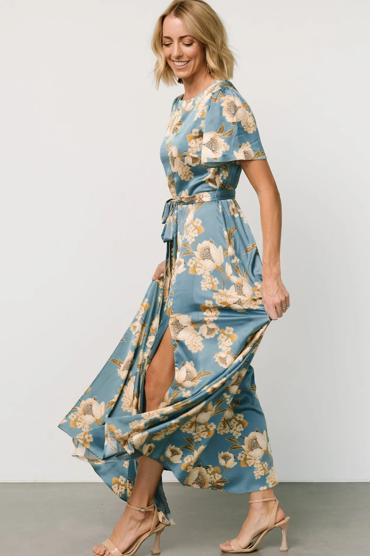 Fashion Baltic Born Agnes Satin Maxi Dress | Blue + Gold Blue+Gold