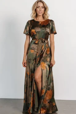 Best Baltic Born Agnes Satin Maxi Dress | Olive Floral OliveFloral