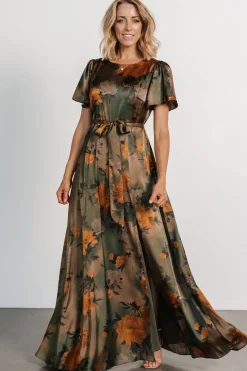 Best Baltic Born Agnes Satin Maxi Dress | Olive Floral OliveFloral