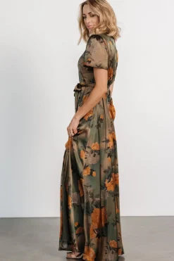 Best Baltic Born Agnes Satin Maxi Dress | Olive Floral OliveFloral