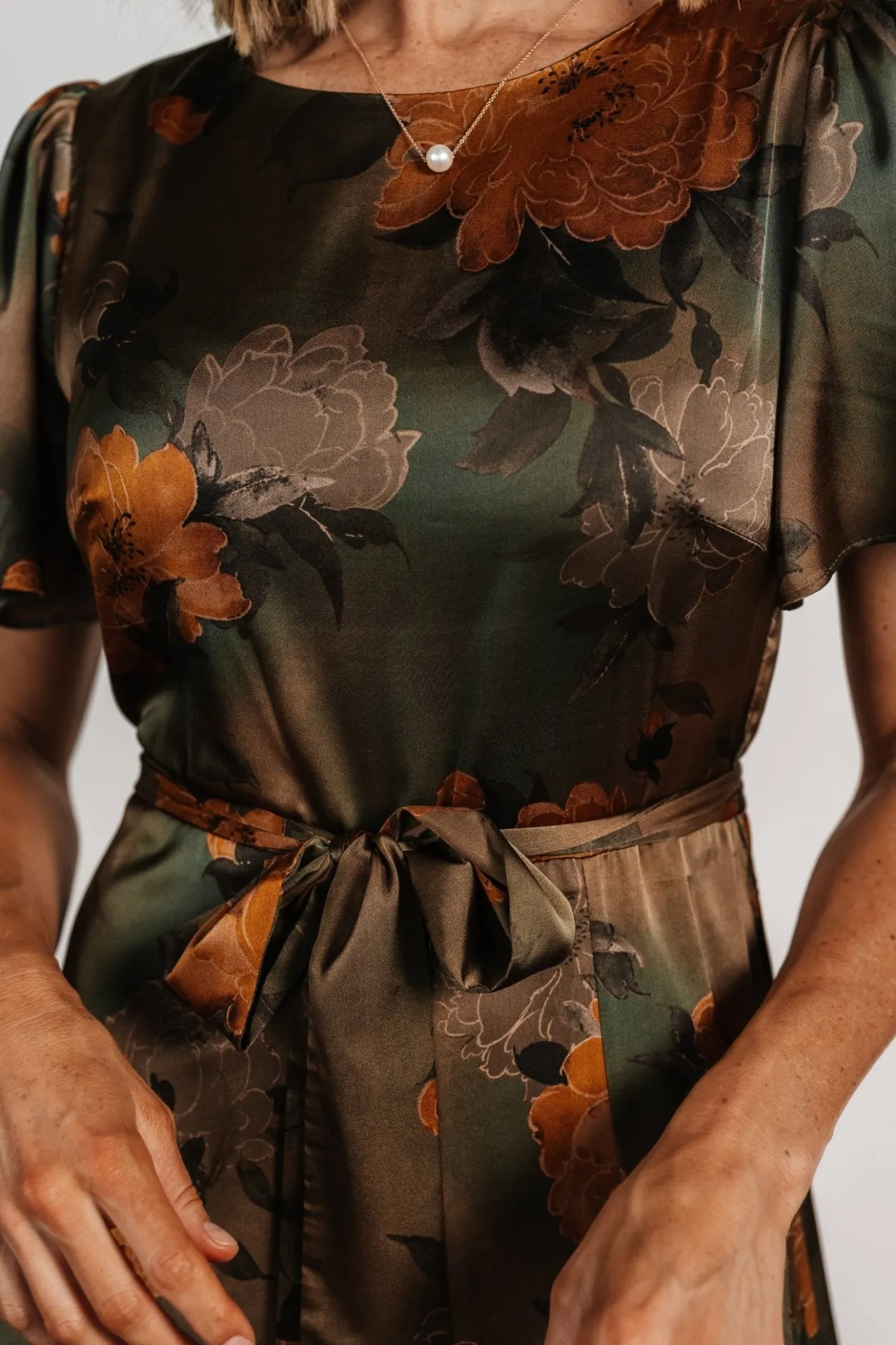 Best Baltic Born Agnes Satin Maxi Dress | Olive Floral OliveFloral