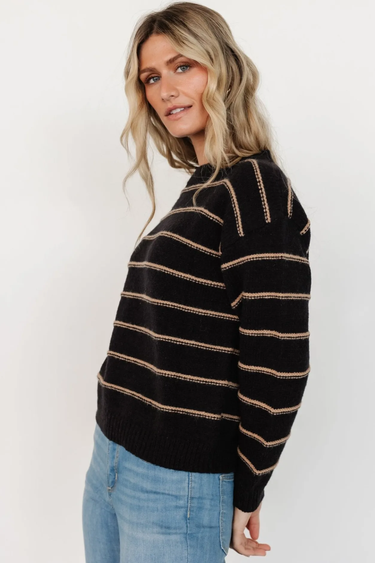 Best Baltic Born Alanis Stripe Sweater | Black + Camel Black+Camel