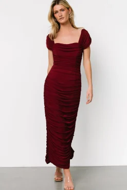 New Baltic Born Alessandra Mesh Midi Dress | Burgundy