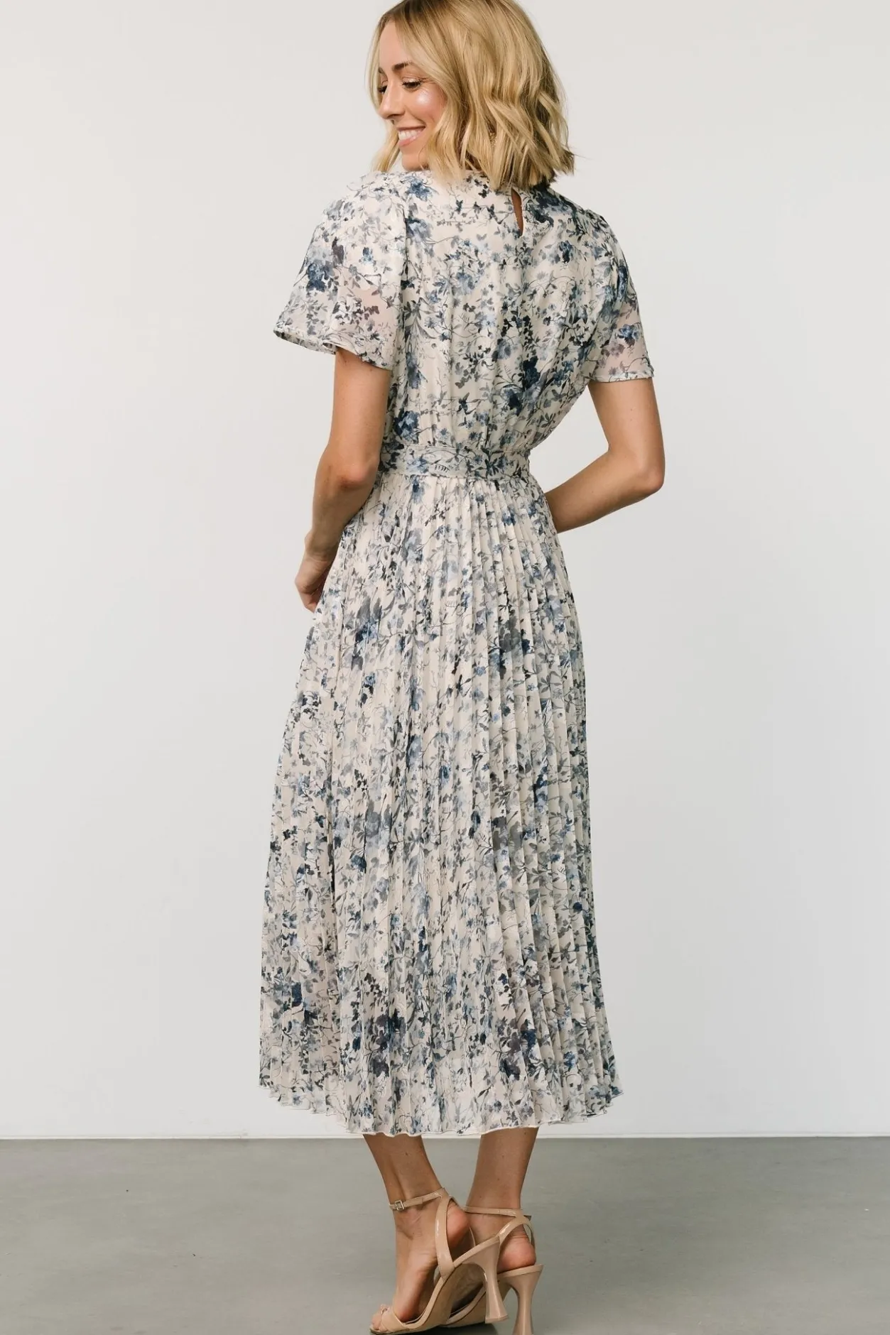 Hot Baltic Born Alexandra Pleated Dress | Off White + Blue OffWhite+Blue