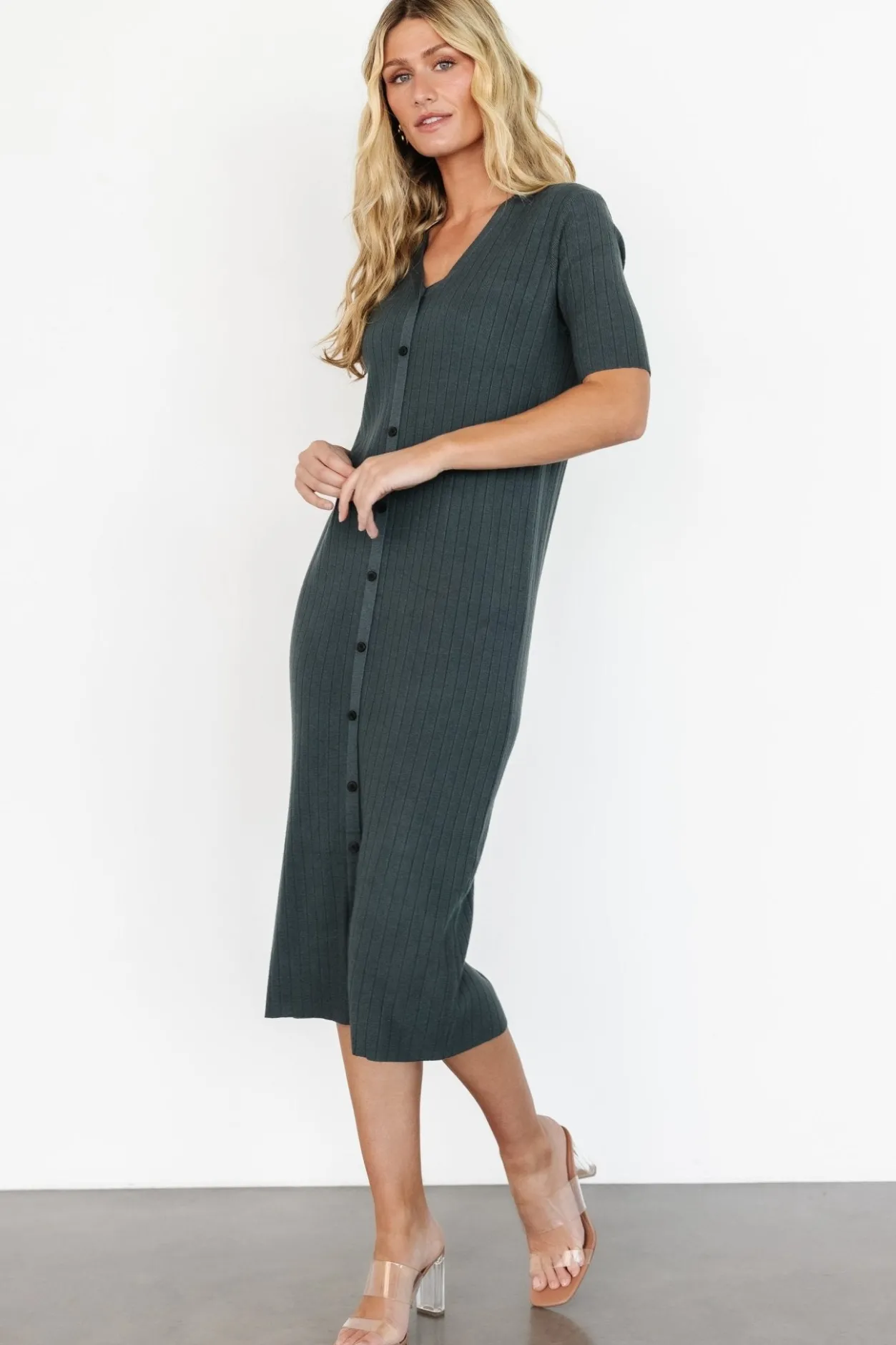 New Baltic Born Alicia Ribbed Midi Dress | Dusty Jade DustyJade