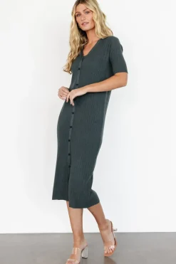 New Baltic Born Alicia Ribbed Midi Dress | Dusty Jade DustyJade