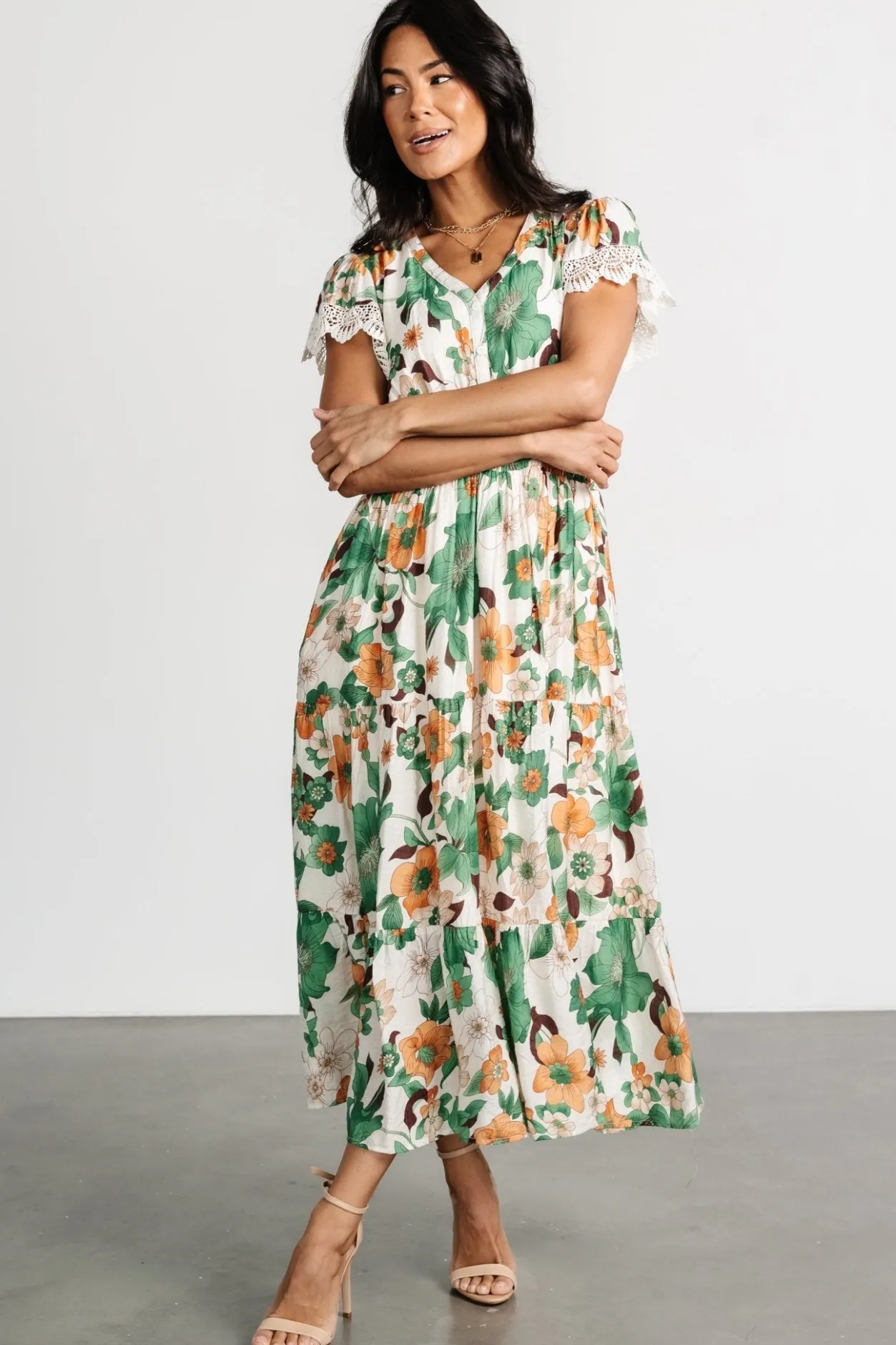 Hot Baltic Born Aliyah Midi Dress | Green Floral GreenFloral