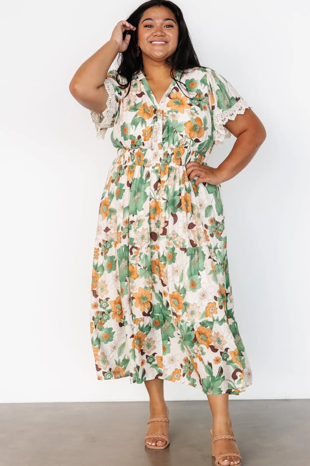 Hot Baltic Born Aliyah Midi Dress | Green Floral GreenFloral