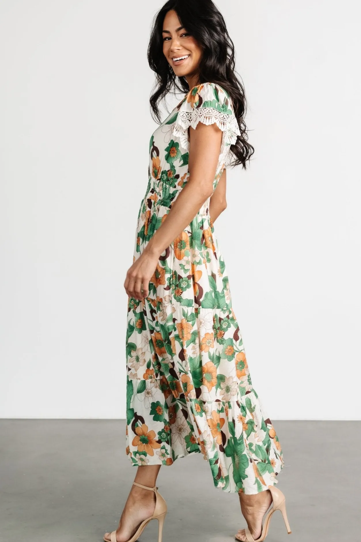 Hot Baltic Born Aliyah Midi Dress | Green Floral GreenFloral