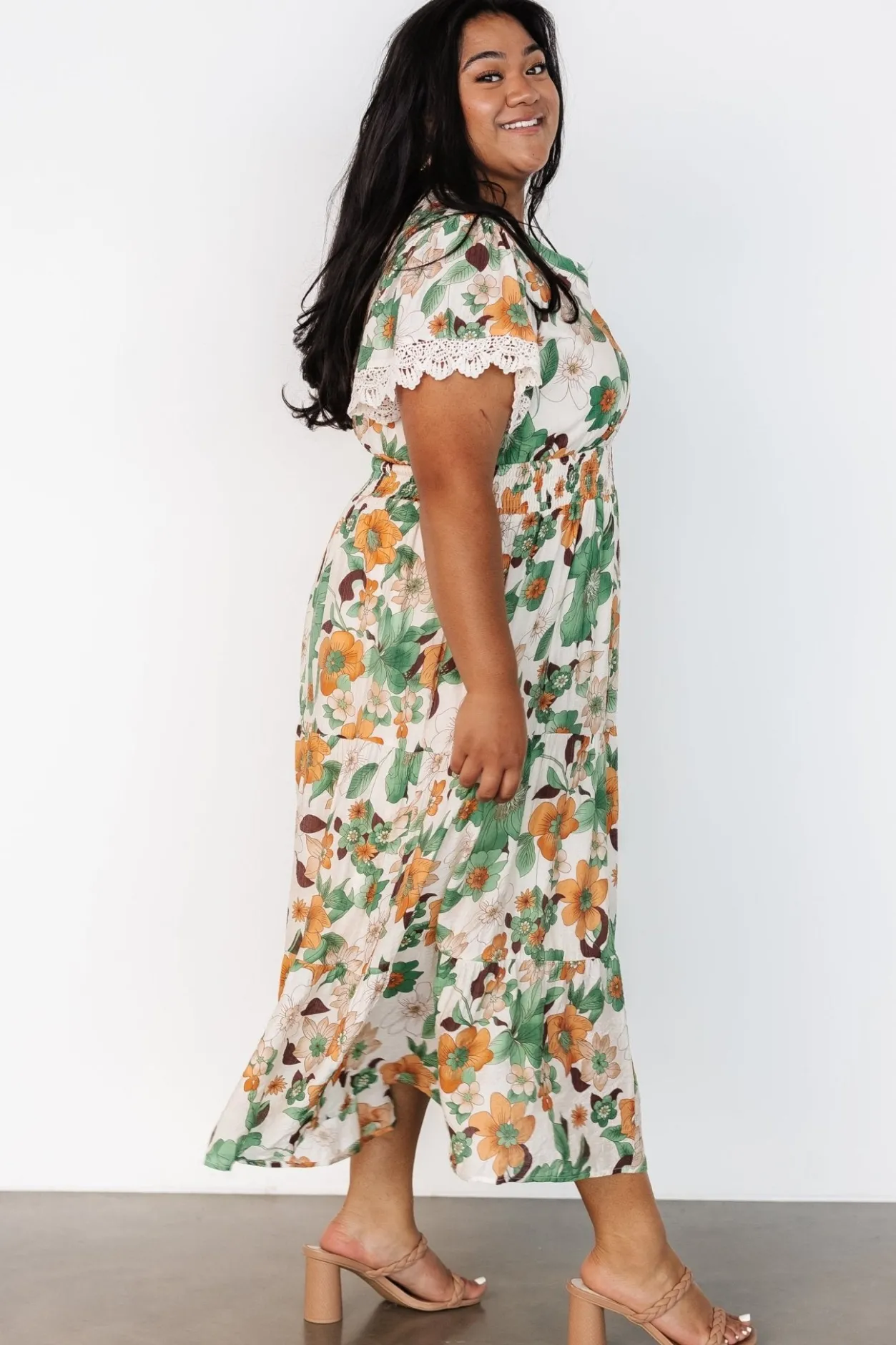 Hot Baltic Born Aliyah Midi Dress | Green Floral GreenFloral