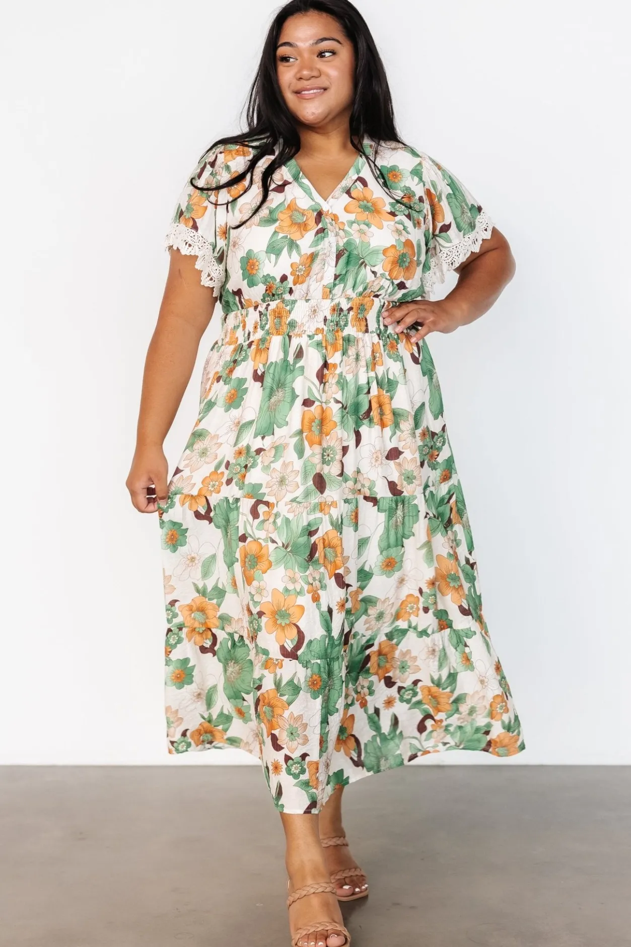 Hot Baltic Born Aliyah Midi Dress | Green Floral GreenFloral