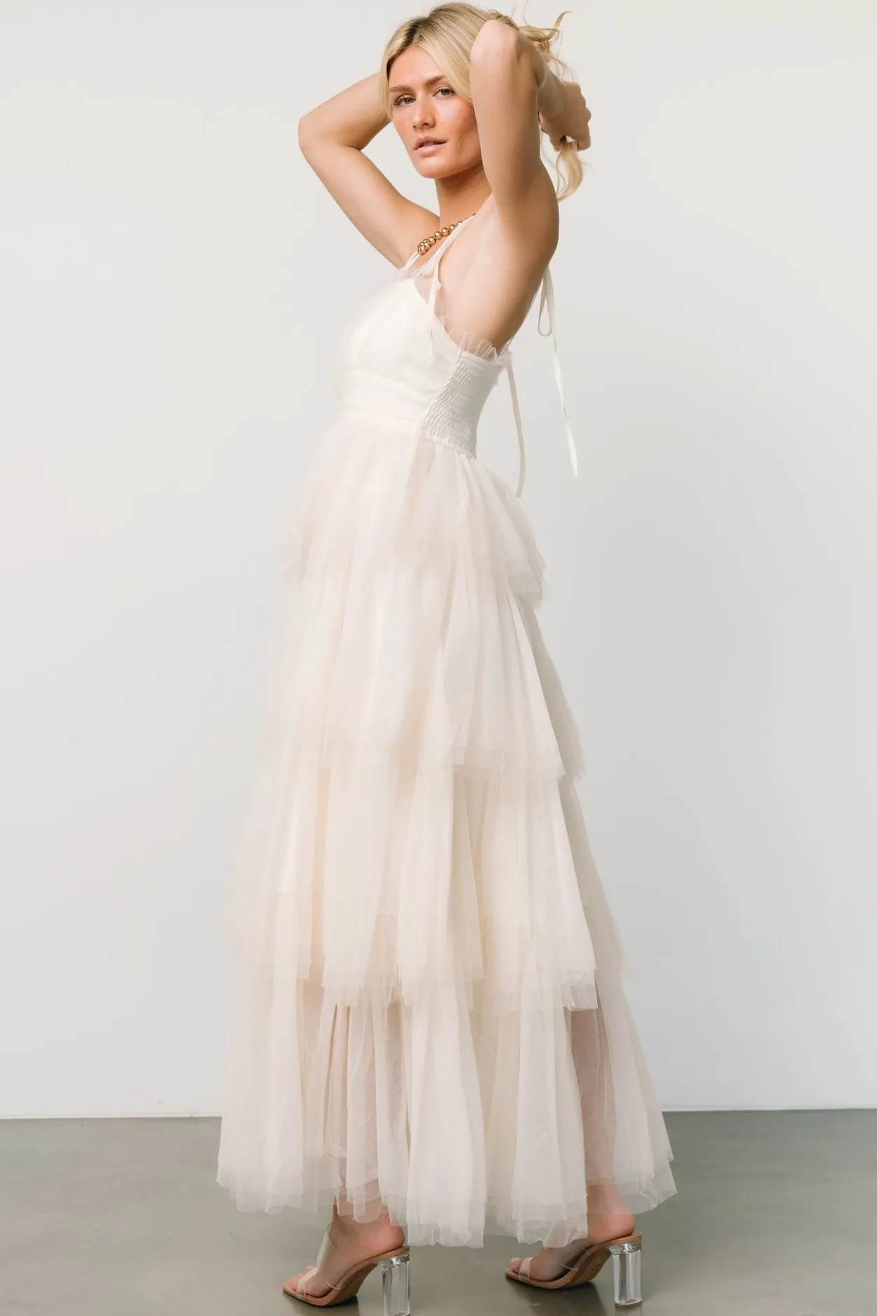 Fashion Baltic Born Alora Tulle Tiered Maxi Dress | Cream