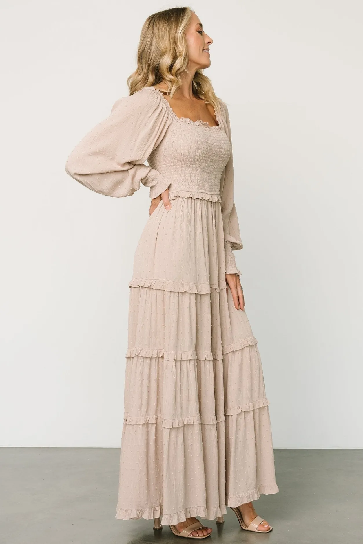 Online Baltic Born Amanda Smocked Dotted Maxi Dress | Beige