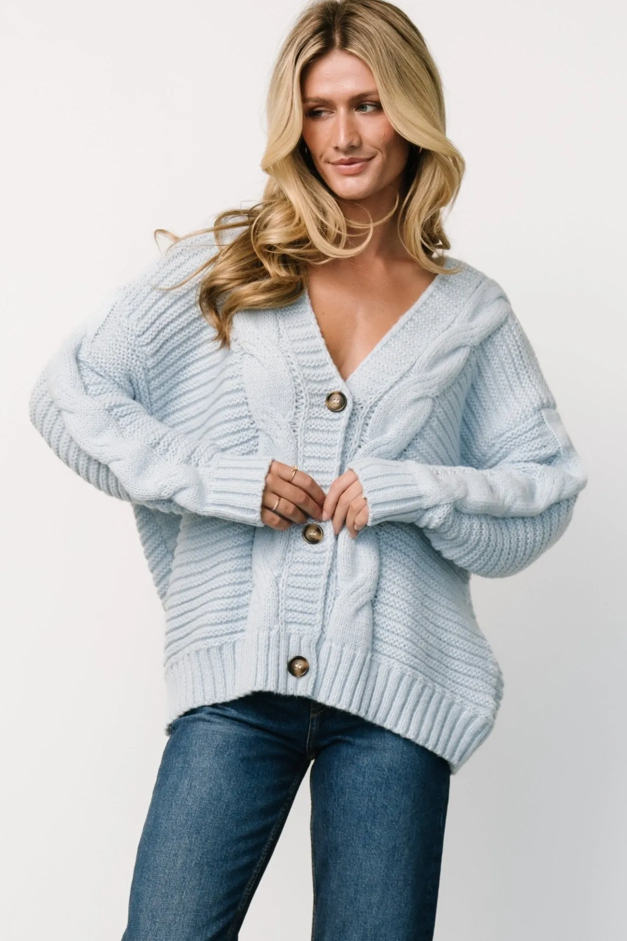 Online Baltic Born Ames Cable Knit Cardigan | Light Blue LightBlue