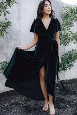 Hot Baltic Born Andi Ribbed Velvet Wrap Dress | Emerald