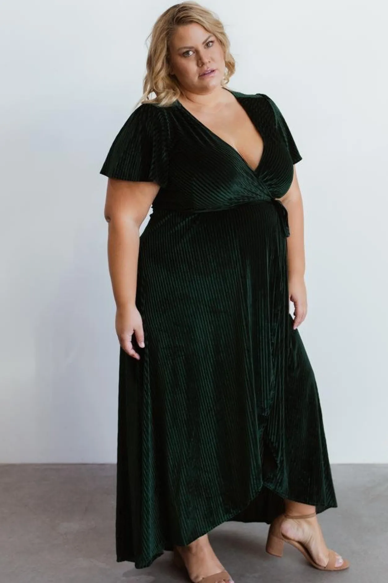 Hot Baltic Born Andi Ribbed Velvet Wrap Dress | Emerald