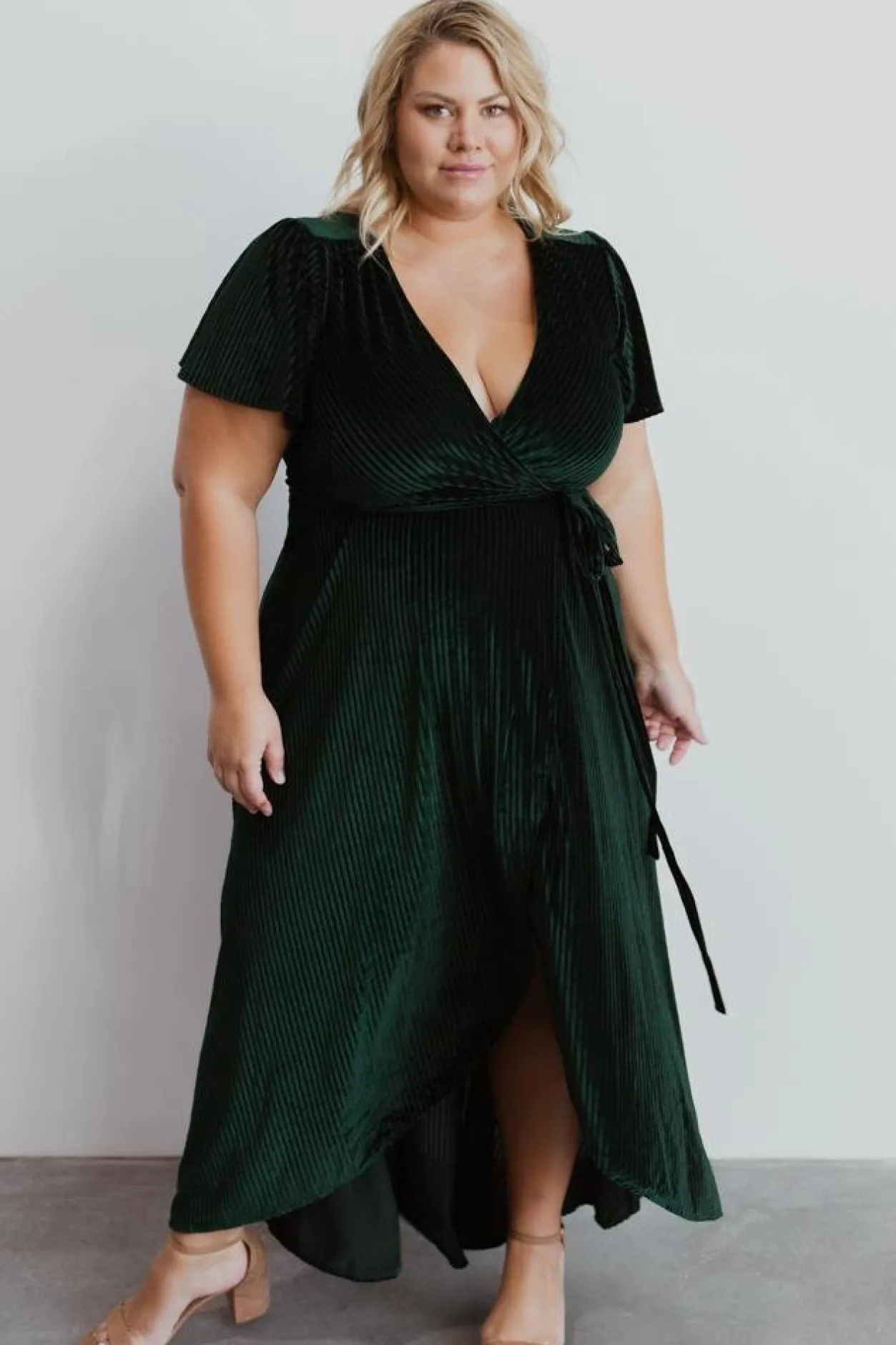 Hot Baltic Born Andi Ribbed Velvet Wrap Dress | Emerald