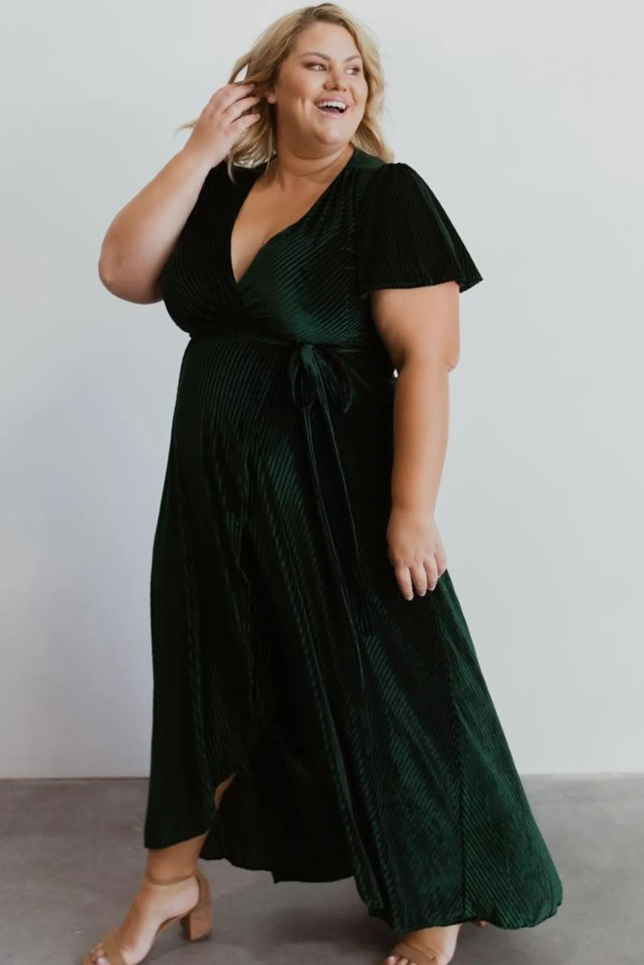 Hot Baltic Born Andi Ribbed Velvet Wrap Dress | Emerald