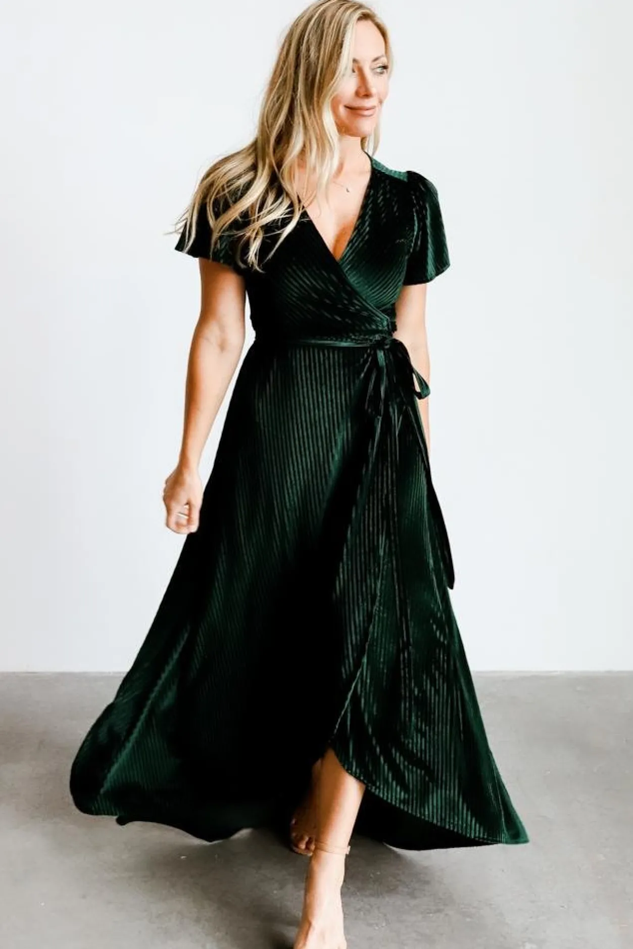 Hot Baltic Born Andi Ribbed Velvet Wrap Dress | Emerald