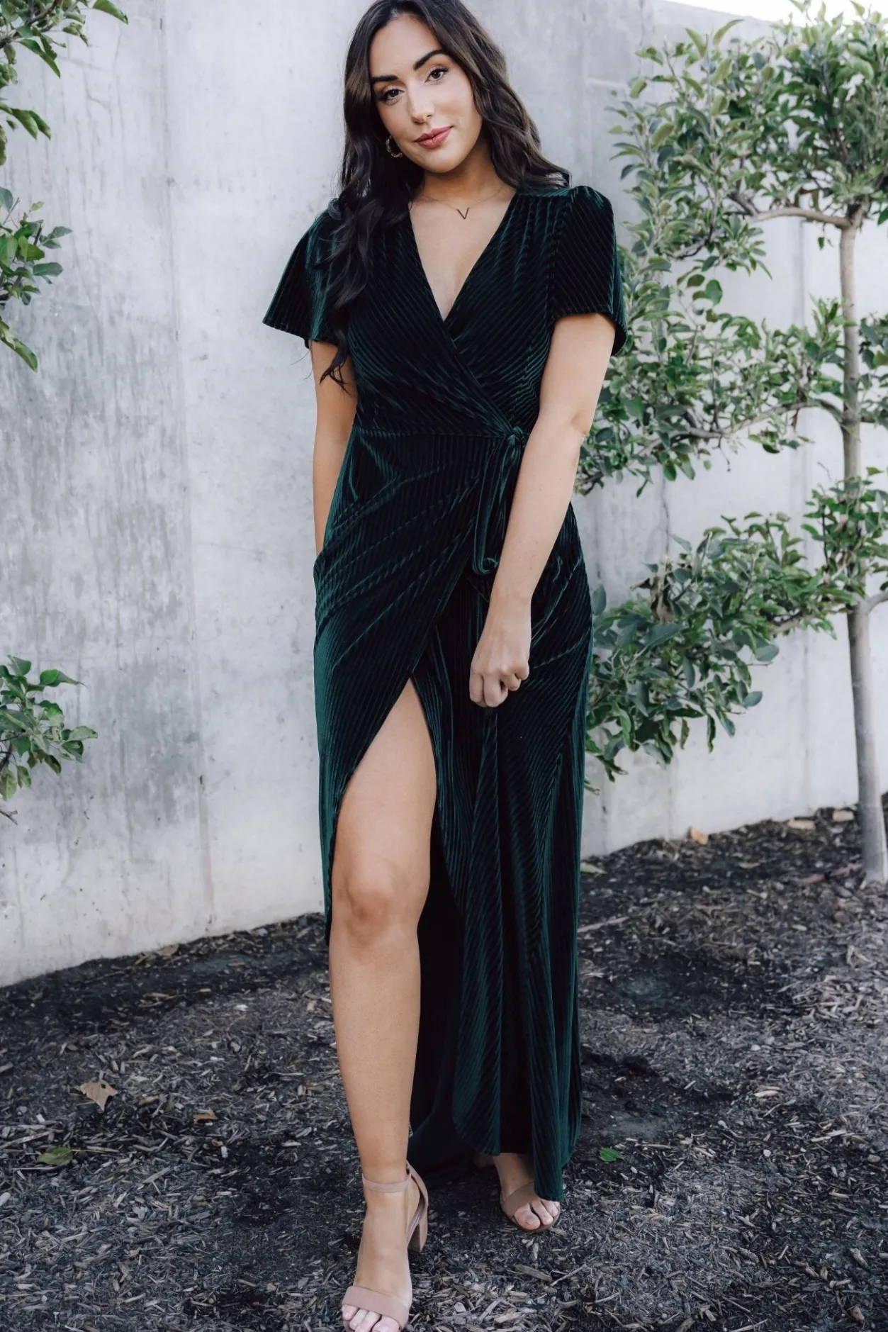 Hot Baltic Born Andi Ribbed Velvet Wrap Dress | Emerald