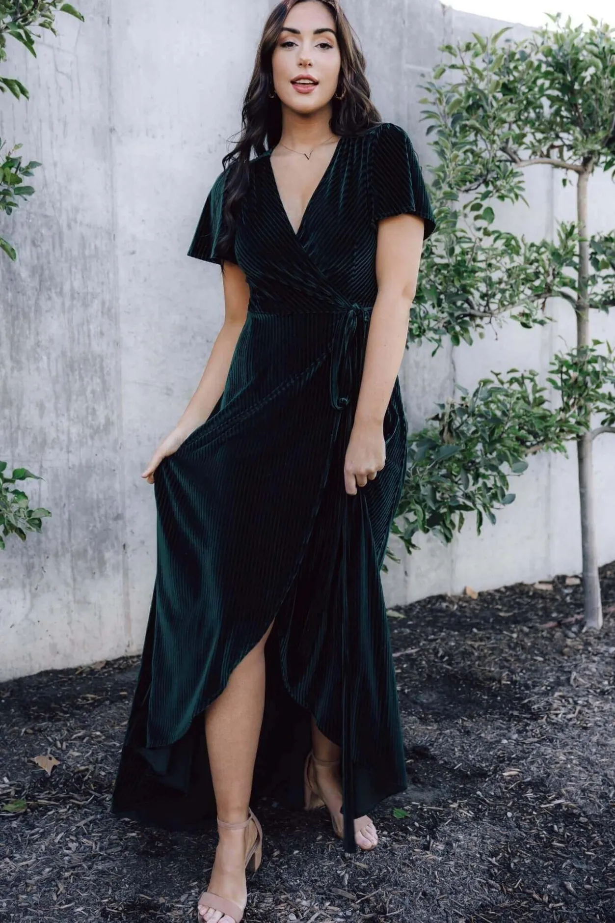 Hot Baltic Born Andi Ribbed Velvet Wrap Dress | Emerald
