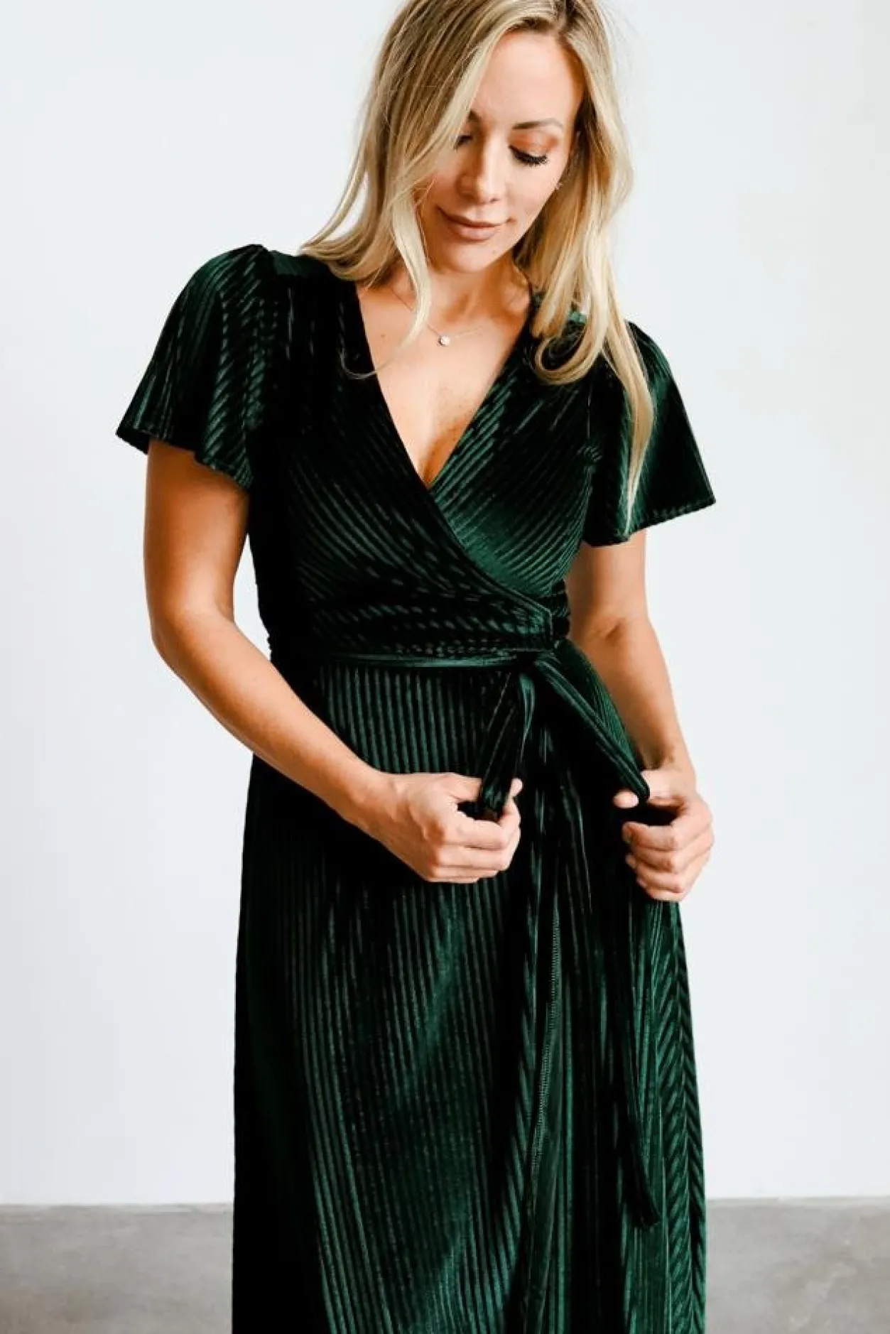 Hot Baltic Born Andi Ribbed Velvet Wrap Dress | Emerald