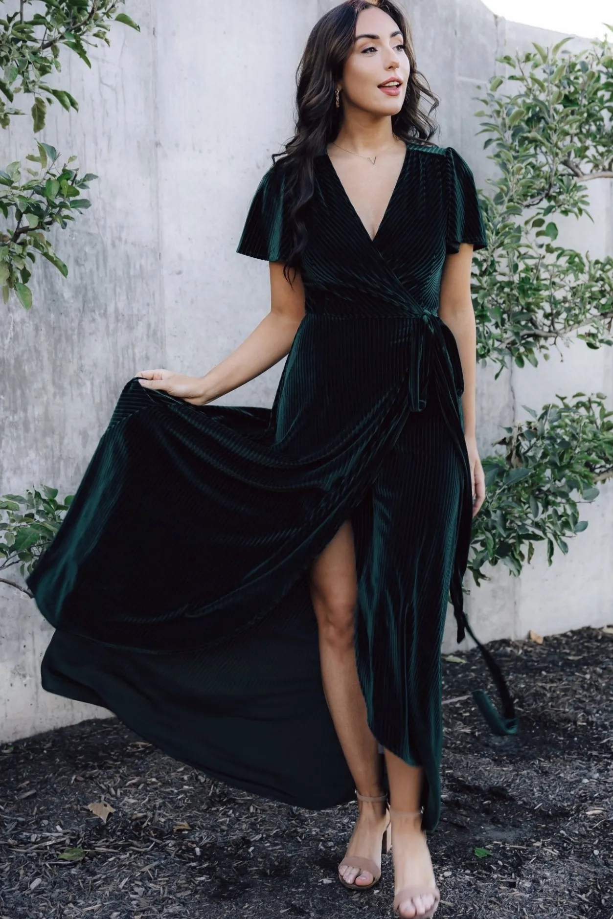 Hot Baltic Born Andi Ribbed Velvet Wrap Dress | Emerald
