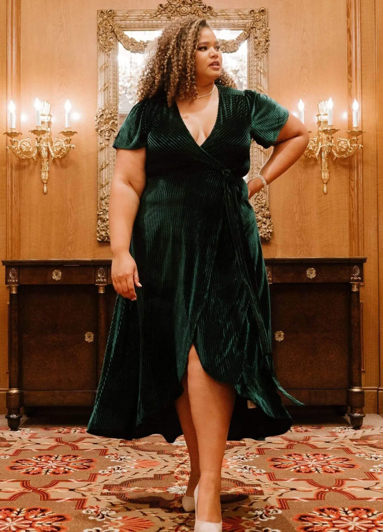 Hot Baltic Born Andi Ribbed Velvet Wrap Dress | Emerald