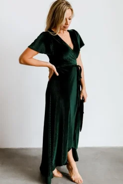 Hot Baltic Born Andi Ribbed Velvet Wrap Dress | Emerald