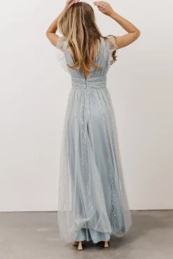 New Baltic Born Annika Sequin Mesh Maxi Dress | Dusty Blue DustyBlue
