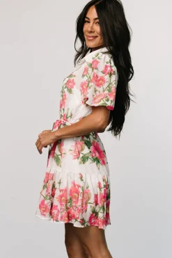 Hot Baltic Born Antonella Short Dress | Off White + Pink Floral OffWhite+PinkFloral