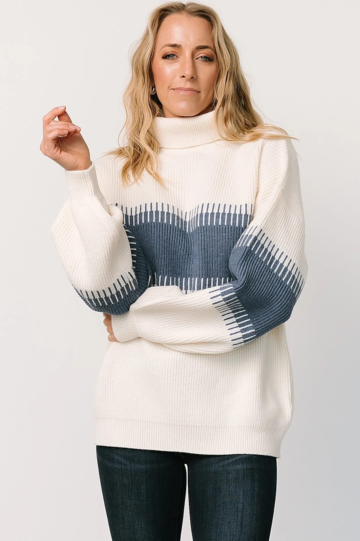 Online Baltic Born Antonov Turtle Neck Sweater | Blue + Cream Blue+Cream
