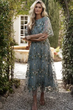 New Baltic Born Arabella Embroidered Tulle Maxi Dress | Dusty Blue Floral DustyBlueFloral