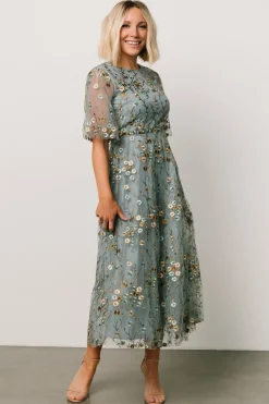 New Baltic Born Arabella Embroidered Tulle Maxi Dress | Dusty Blue Floral DustyBlueFloral