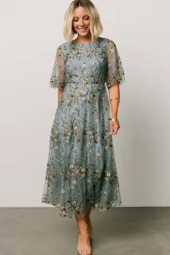 New Baltic Born Arabella Embroidered Tulle Maxi Dress | Dusty Blue Floral DustyBlueFloral