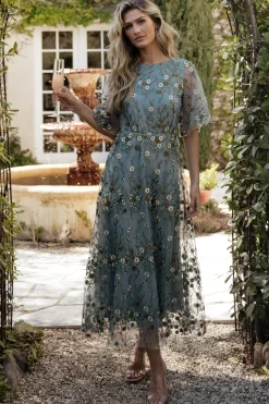 New Baltic Born Arabella Embroidered Tulle Maxi Dress | Dusty Blue Floral DustyBlueFloral