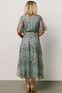 New Baltic Born Arabella Embroidered Tulle Maxi Dress | Dusty Blue Floral DustyBlueFloral