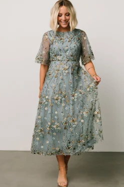 New Baltic Born Arabella Embroidered Tulle Maxi Dress | Dusty Blue Floral DustyBlueFloral