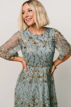 New Baltic Born Arabella Embroidered Tulle Maxi Dress | Dusty Blue Floral DustyBlueFloral