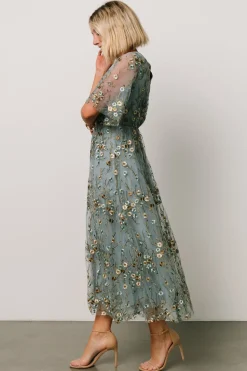 New Baltic Born Arabella Embroidered Tulle Maxi Dress | Dusty Blue Floral DustyBlueFloral