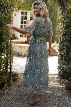 New Baltic Born Arabella Embroidered Tulle Maxi Dress | Dusty Blue Floral DustyBlueFloral