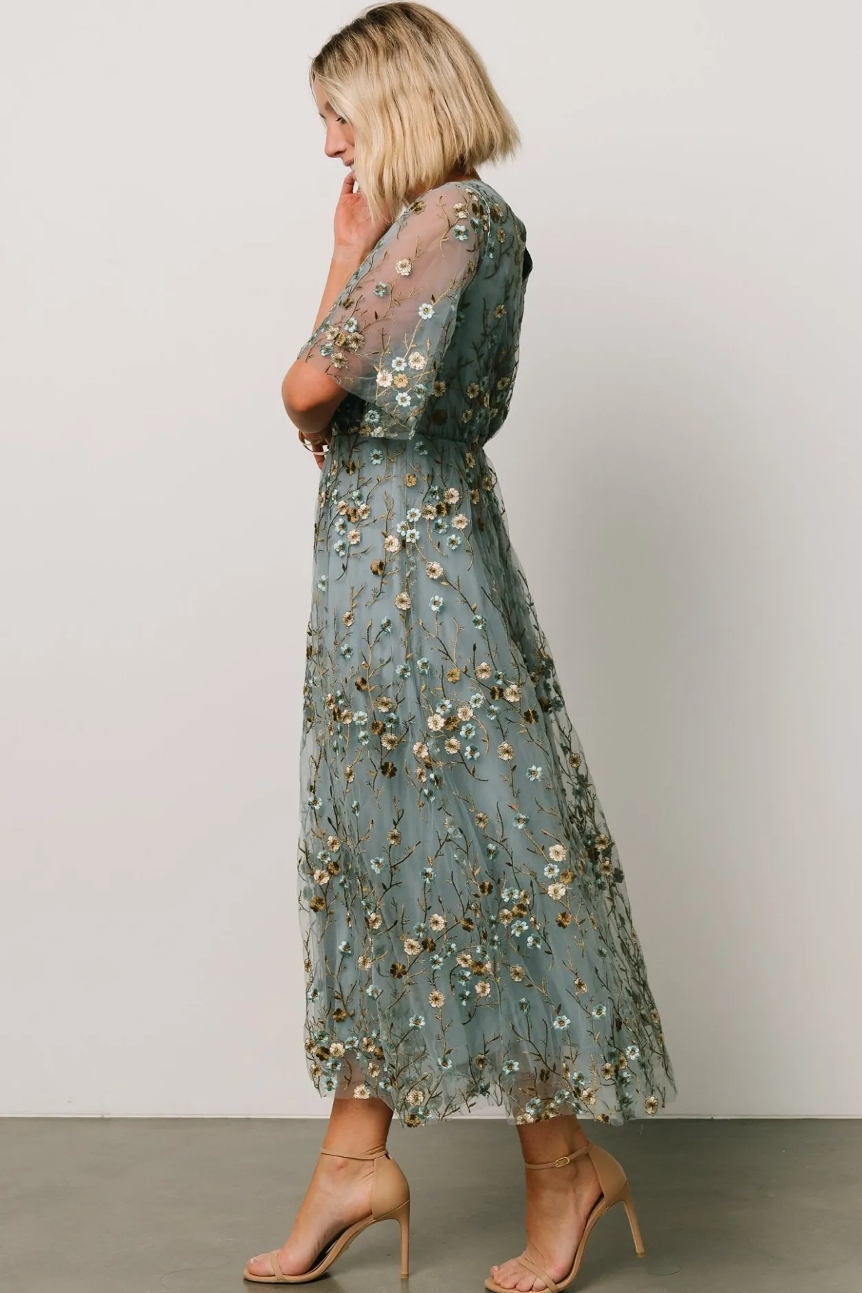 New Baltic Born Arabella Embroidered Tulle Maxi Dress | Dusty Blue Floral DustyBlueFloral
