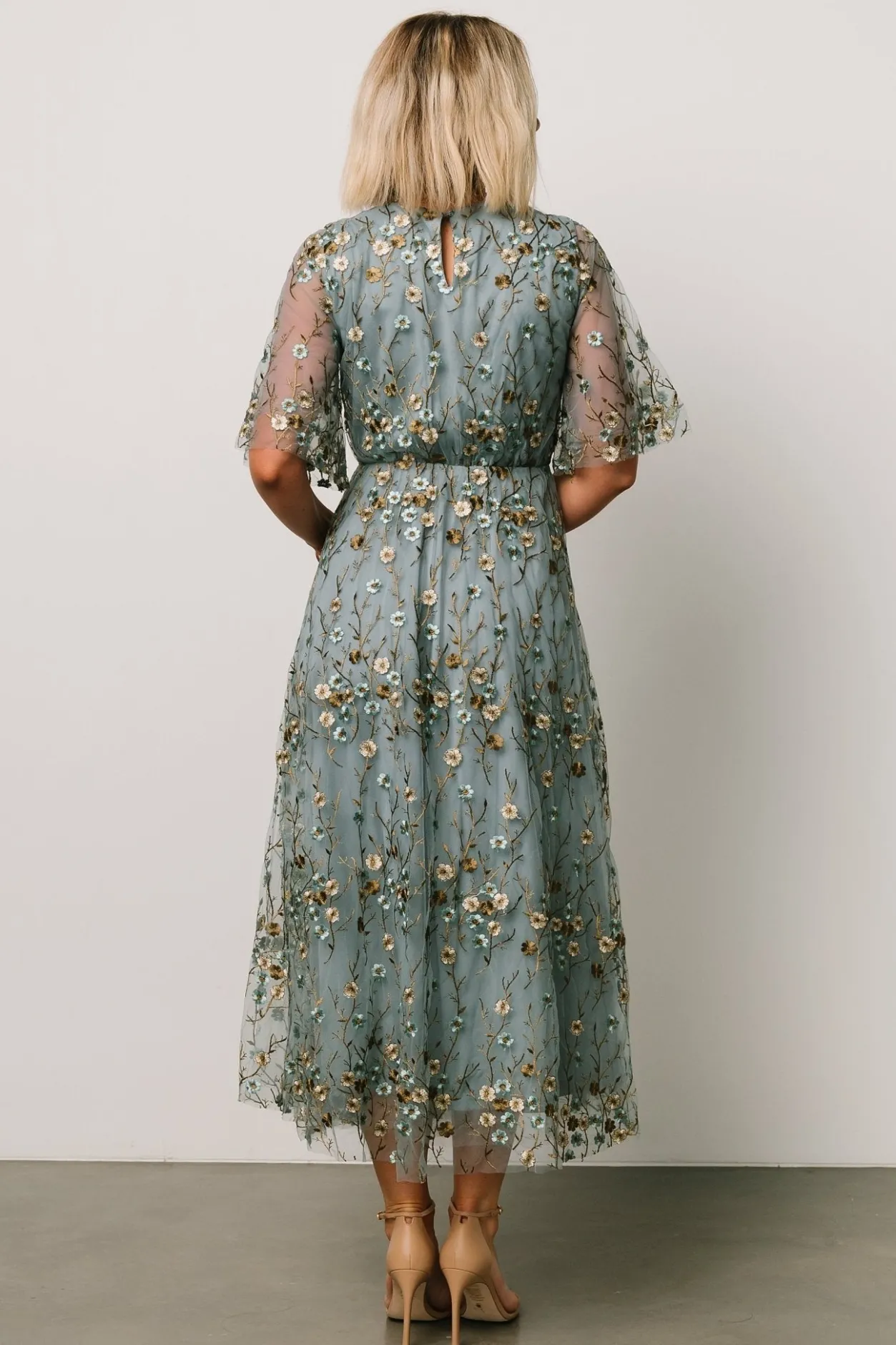 New Baltic Born Arabella Embroidered Tulle Maxi Dress | Dusty Blue Floral DustyBlueFloral