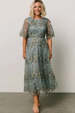 New Baltic Born Arabella Embroidered Tulle Maxi Dress | Dusty Blue Floral DustyBlueFloral