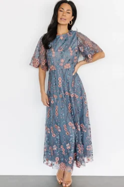 Best Baltic Born Arabella Embroidered Tulle Maxi Dress | Blue + Pink Blue+Pink