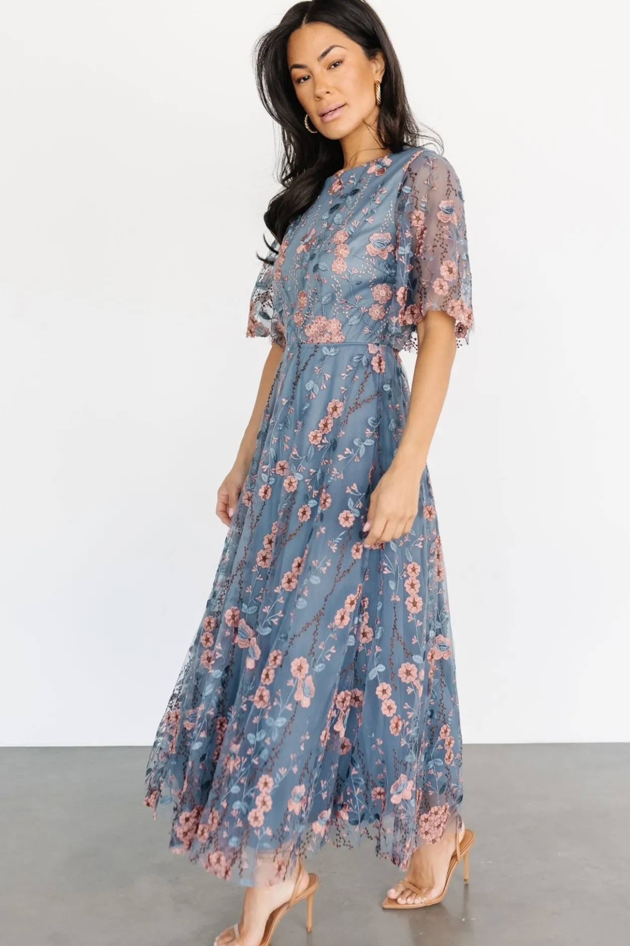 Best Baltic Born Arabella Embroidered Tulle Maxi Dress | Blue + Pink Blue+Pink