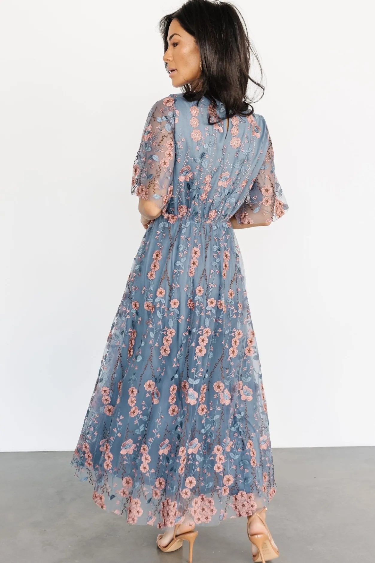 Best Baltic Born Arabella Embroidered Tulle Maxi Dress | Blue + Pink Blue+Pink