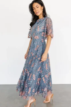 Best Baltic Born Arabella Embroidered Tulle Maxi Dress | Blue + Pink Blue+Pink